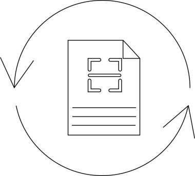 Dairesel oklarla simgeyi tarayan, belge dönüşümünü, dijitalleştirmeyi ve otomatik veri çıkarma işlemini sembolize eden bir belge.