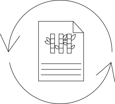 Bambu illüstrasyonunun yer aldığı bir belge, çevre dostu uygulamaları ve sürdürülebilir kaynak yönetimini sembolize eden bir geri dönüşüm sembolü ile çevrilidir..