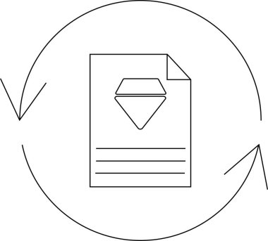 Elmas sembollü bir belge simgesi, dosya dönüşümünü, dönüşümünü veya veri işlemesini temsil eden dönen oklarla çevrelenir.