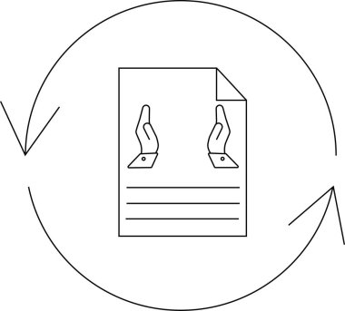 Elleri ve dairesel okları olan, basit bir sanat tarzında anlaşma, koruma veya döngüsel süreçleri temsil eden bir belge.