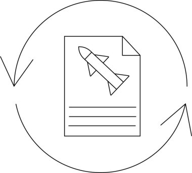 Dairesel oklarla çevrili bir füze ikonu içeren bir belge, savunma veya teknolojiyle ilgili bir süreci veya iş akışını sembolize eder..