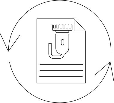 Yangın güvenlik planlarındaki güncellemeleri veya revizyonları sembolize eden, fıskiye başlıklı ve okları tazeleyen bir belge simgesi.