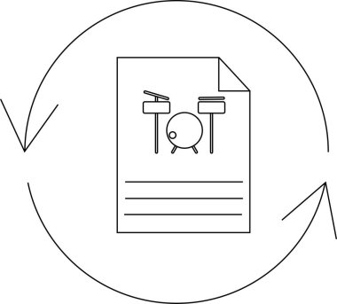 Davul notaları, ritmi, müzikal kompozisyonu ve davul sanatını sembolize eden bir minimalist çizgi sanat ikonu. Müzikle ilgili projeler için mükemmel.