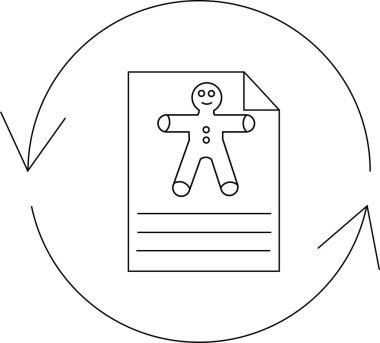 Güncellenmiş tatil tariflerini veya mevsimsel içerik güncellemelerini temsil eden tazelenmiş sembollü bir zencefilli ekmek adam belgesi ikonu. Bloglar ve web siteleri için mükemmel.