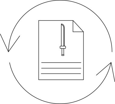 Bu simge üzerinde kılıç olan, dairesel oklarla çevrili bir belgeye sahiptir, belge düzenleme veya sürüm denetimi önerir.