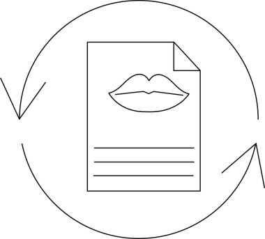 Bu simge, basit, dairesel bir tasarım ile sunulan belge değişimi yoluyla dudak okuma kavramını gösterir.