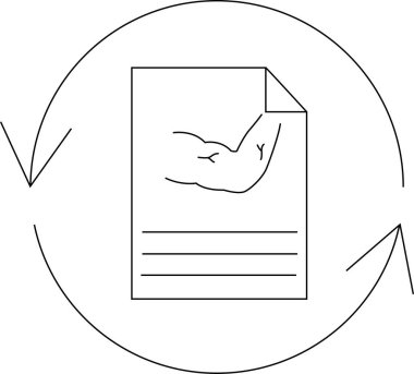 Siyah ve beyaz bir resimde, üzerinde dairesel oklarla çevrili, kaslı bir kol olan bir belge gösteriliyor..