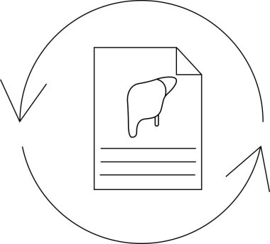Dairesel okları olan bir karaciğer raporu simgesi, karaciğer sağlığı ve işlevlerinin tıbbi incelemesini ve analizini temsil ediyor.