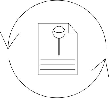 Veri güncellemesini sembolize eden dairesel tazeleme okuyla çevrelenmiş bir belgenin üzerindeki lolipopun basit bir taslak simgesi.