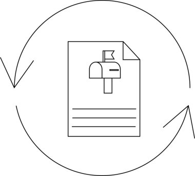 Okları tazeleyen, e-posta pazarlama kampanyası güncellemeleri ve veri senkronizasyonunu sembolize eden bir belge üzerindeki bir posta kutusu simgesi.
