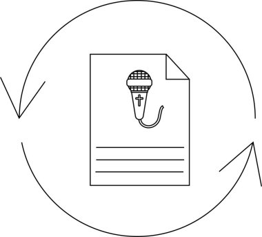 Dairesel okları olan, ses kaydını, podcast 'i ya da sesle ilgili içerik oluşturmayı sembolize eden bir mikrofon. Yaratıcı projeler için basit çizgi çizimi.