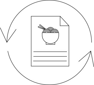 Erişte tarifi içeren bir minimalist çizgi sanat ikonu, yemek blogları, yemek uygulamaları ya da mutfak siteleri için mükemmel. Tarif güncellemelerini ve yeni fikirleri simgeler.