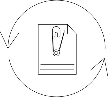 Çembersel okla çevrili bir çengelli kağıdın basit bir çizimi, eklenti ya da yinelemeyi işaret ediyor..