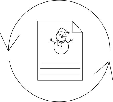 Yuvarlak oklarla çevrili bir kağıt parçasına bir kardan adam çizimi bir süreç ya da yinelemeyi işaret ediyor..