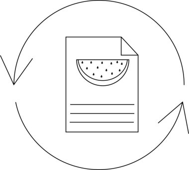 Dairesel yenileme sembolü ile çevrili karpuz dilimi grafikli bir belgeyi tasvir eden temiz ve basit bir simge, tarif güncellemeleri için ideal.