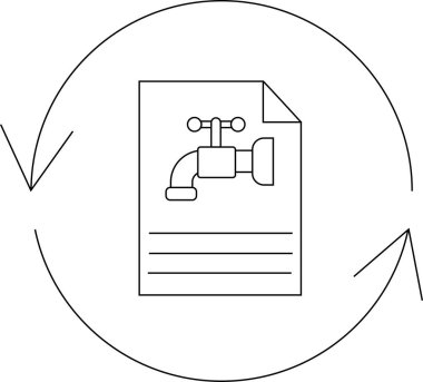 Dairesel ok çizgisi ile çevrili, bir döküman üzerinde musluk olan bir su kullanım raporu simgesi.