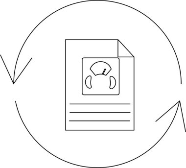Ölçek simgesine sahip ağırlık yönetimi belgesi, sağlık veri tazeleme veya güncelleme döngüsünü temsil ediyor, beyaz arkaplanda izole edilmiş.