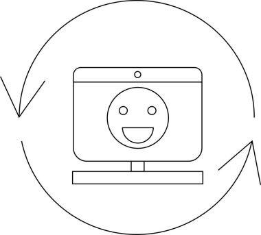 Dairesel yenilenme sembolü ile çevrili mutlu bir yüz gösteren basit bir çizgi resim simgesi.
