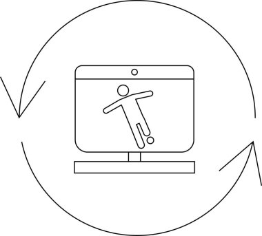 Bu simge, gerçek zamanlı güncellemeleri ve dinamik içeriği gösteren bir futbol oyuncusu ve dairesel tazeleme sembolü gösteren bir monitörün yer aldığı canlı spor yayınını temsil etmektedir..