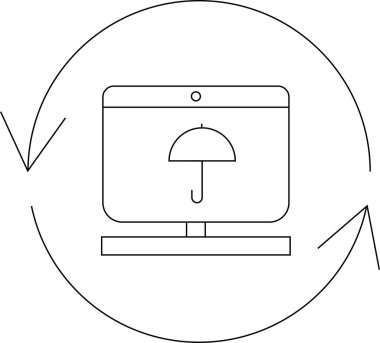 Dairesel oklarla çevrili bir şemsiye simgesini gösteren bir bilgisayar ekranı tasviri, güvenlik güncellemelerini ve korunmayı simgeliyor.