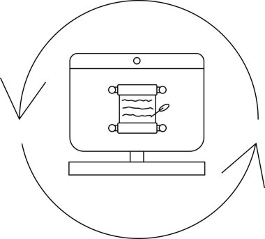 Bir dijital parşömen döngü içindeki bir bilgisayar ekranında görüntülenir, teknolojiyi tarihsel bilgi ve sürekli öğrenme ile harmanlar.