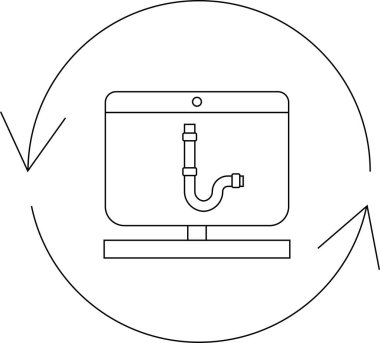 Lavabo gideri ve dairesel oklar içeren bir sıhhi tesisat ikonu, bakım, onarım ve sürekli tesisat hizmetini sembolize ediyor..