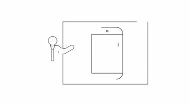 Ekranda açık arttırma uygulamasını sunan bir adamı gösteren bir animasyon. İş ve teknoloji temaları için uygun.