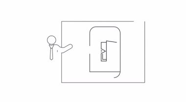 Bu video ekranda kapısı olan bir telefonun yanında duran kişinin mobil güvenlik ve erişim kontrolü kavramını gösteriyor..