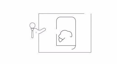 Bir iş adamı, yiyecek endüstrisindeki kruvasan teknolojisini ön plana çıkaran mobil bir uygulama sunar. İş, teknoloji ve gıda içeriği için ideal.