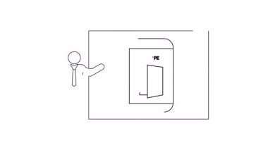 Kaçış odası kavramını gösteren basit bir çizgi. Bir adam ve bir kaçış kapsülü..