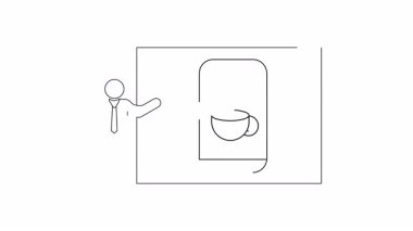 Kahve uygulamasını gösteren bir cep telefonu ekranının yanında duran sunucunun basit bir çizimi.