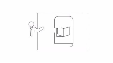 Basit bir satır çizimi bir ekranın yanında duran sunucuyu açık kitap simgesi ile mobil bir uygulama gösterirken gösterir.