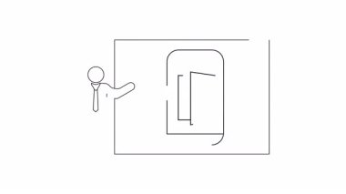 Bir adam akıllı telefona mobil güvenliği simgeleyen açık bir kapı sunar. Beyaz bir arkaplanda özet çizim.