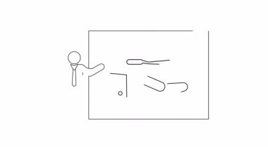 Diş fırçası ve el illüstrasyonuyla tahtayı gösteren basit bir sunucu çizimi, diş sağlığı eğitimi için idealdir..