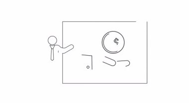 Bir sunucunun finansal kazanımları açıklayan ve para alan bir canlandırması. İş sunumları ve mali raporlar için mükemmel.