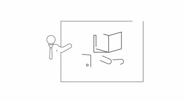 Ekranda kitap sunan birinin basit bir çizimi. Eğitim veya iş içeriği için ideal.