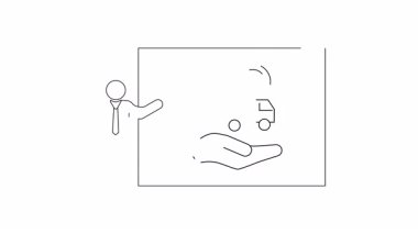 Uydu teknolojisi ve destek hizmetleri sunan bir kişinin basit bir çizgi çiziminde resmedildiği bir sunum taslağı.