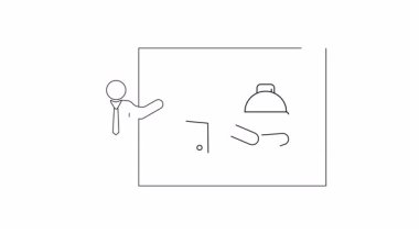 Bir sunucunun yemek servisini tartışan animasyon çizimi. Sunumlar, web siteleri ve pazarlama materyalleri için mükemmel.