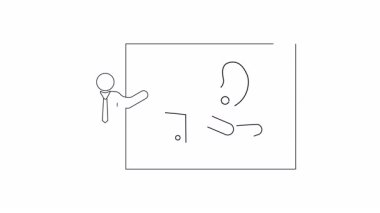 Bir kişinin basit bir çizgi çizimi mikroplar ve hijyen üzerine sunum yaparken, eğitici veya bilgilendirici içerik için uygundur. Temiz ve minimalist tasarım.