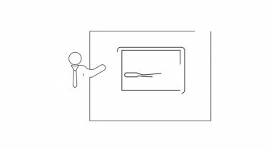 Diş fırçası ve diş macunu gösteren bir dizüstü bilgisayarı gösteren basit bir sunucu çizimi, diş hijyen eğitimi veya sunumlar için ideal.