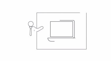 Çevrimiçi müzayedeler, hukuki teknoloji ve iş stratejisi hakkında bir sunum, ekranda elinde tokmak olan bir dizüstü bilgisayar sunan bir kişi.