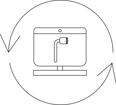 Yuvarlak hareketli oklarla çevrili hortumlu bir bilgisayar veri akışını veya sistem güncellemesini öneriyor.