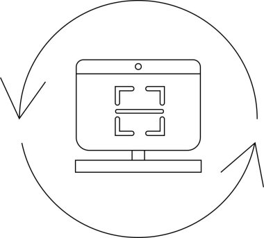 Bir bilgisayar ekranı, veri tazeleme veya güncelleme süreçlerini temsil eden dairesel bir okla çevrili bir tarama sembolü gösterir.
