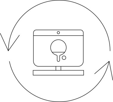 Bir bilgisayar ekranında dairesel oklarla çevrili bir pin pon topu ve raket gösterilir. Bu da online bir turnuva ya da oyun olduğunu gösterir..