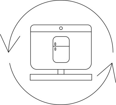 Modern bir akıllı buzdolabı simgesi, ev aletlerindeki teknolojik gelişmeyi ve bağlantıyı temsil eden yenilenme sembolüyle çevrili bir monitörde görüntülenir..