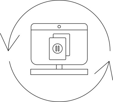 Bir bilgisayar ekranı dairesel okla çevrili bir belge simgesi görüntüler, veri eşgüdümü veya dosya aktarımı önerir.
