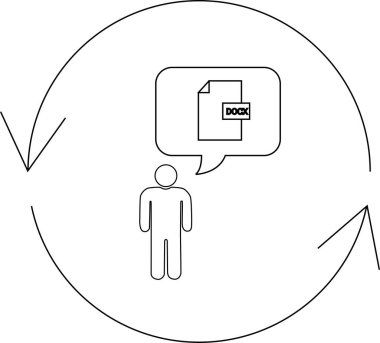 Bir kişi, bir süreci veya döngüyü temsil eden dairesel bir okla çevrili bir DOCX dosyası düşünüyor.