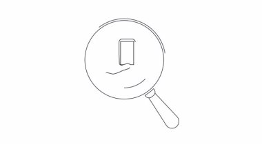 Bir büyüteç, 'cep telefonu yasaktır' tabelasına odaklanır ve ayrıntılı çizgi çizimlerine işlenir. İncelemeyi, kısıtlamayı ve dijital çağı sembolize ediyor.