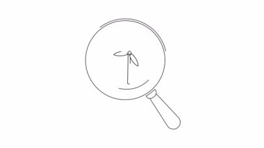 Bir büyüteç, sürdürülebilir bir gelecekte yenilenebilir enerji kaynaklarının incelenmesini ve potansiyelini sembolize eden bir rüzgar türbinine odaklanır..