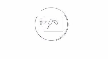 Bir büyüteç, sunum yapan bir kişinin resmine odaklanır ve şampanya kadehiyle kutlama kadehi kaldırır. Detaylara ve kutlamalara olan ilgiyi sembolize eder..